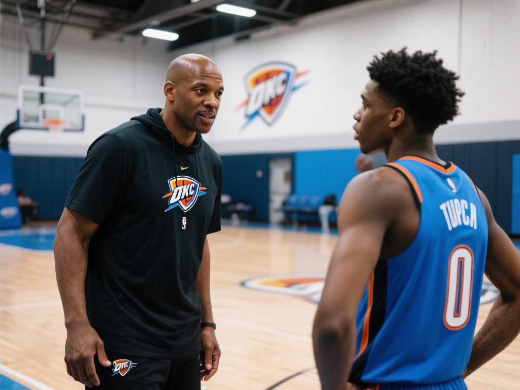 德里克-费舍尔现身雷霆训练馆,与新秀托皮奇展开交流 德里克-费舍尔今日造访雷霆训练馆,并与新